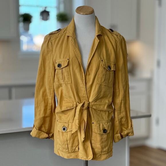 Cartonnier | Anthropologie Brand Nepal Mustard Yellow Linen Blend Utility Jacket - Picture 1 of 6